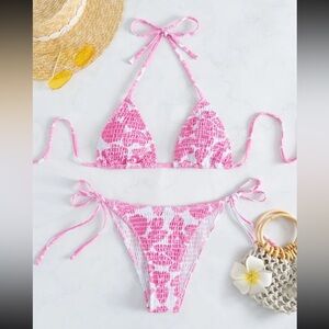 Pink and White Floral Bikini Set
